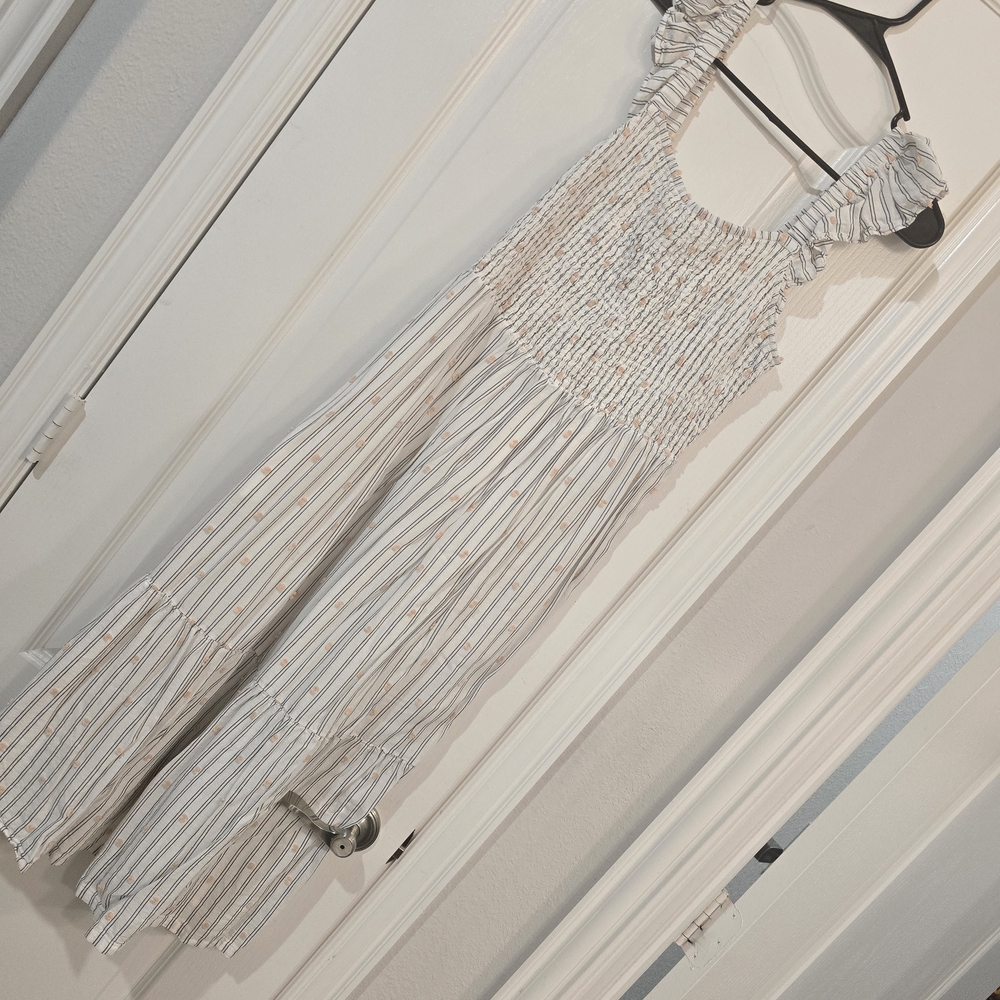 LOFT Cream and Brown Striped Maxi Dress